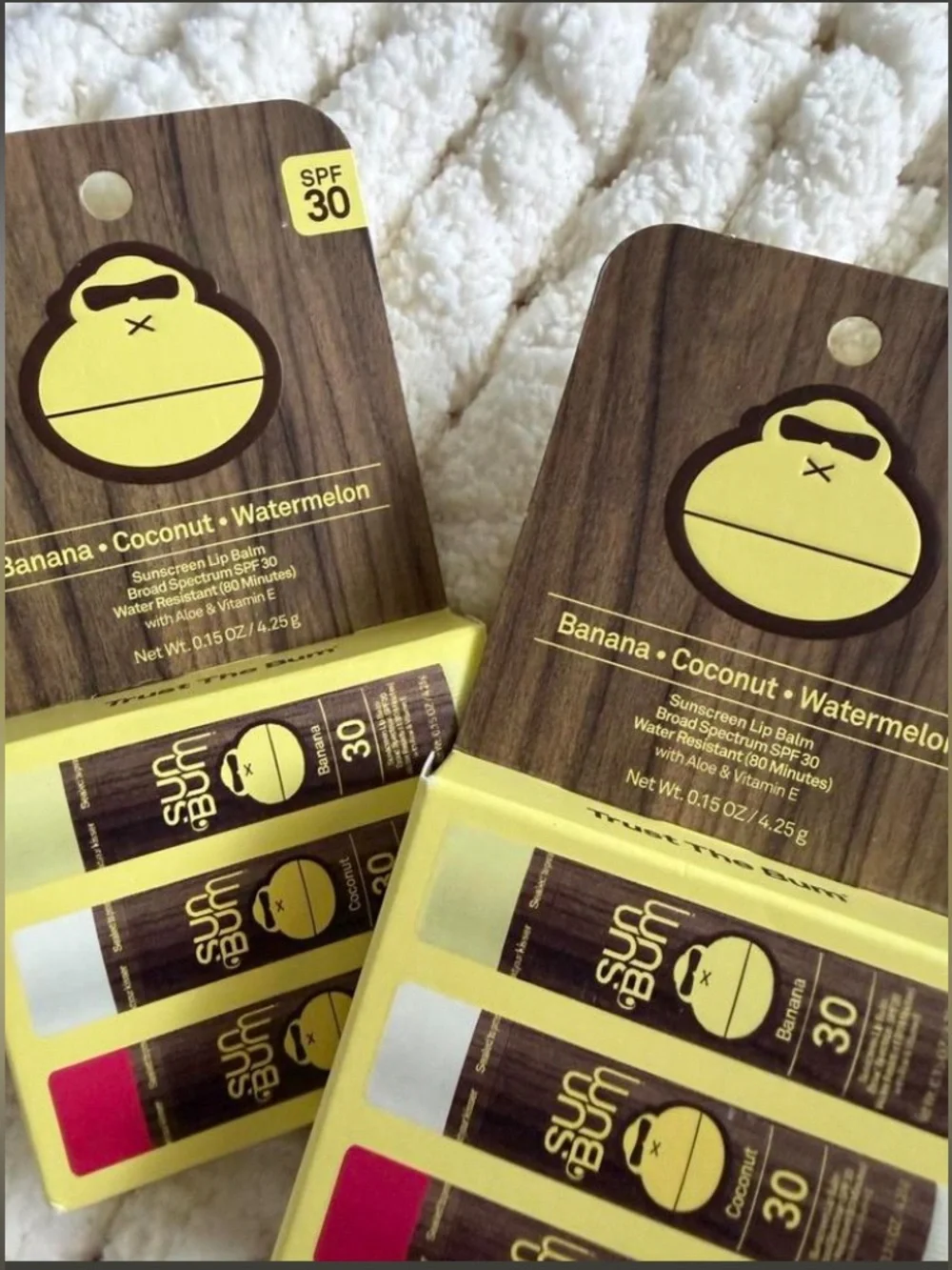 Sun bum sunscreen lip balm SPF 30 Banana Coconut Watermelon Lip Balm Trio NEW!